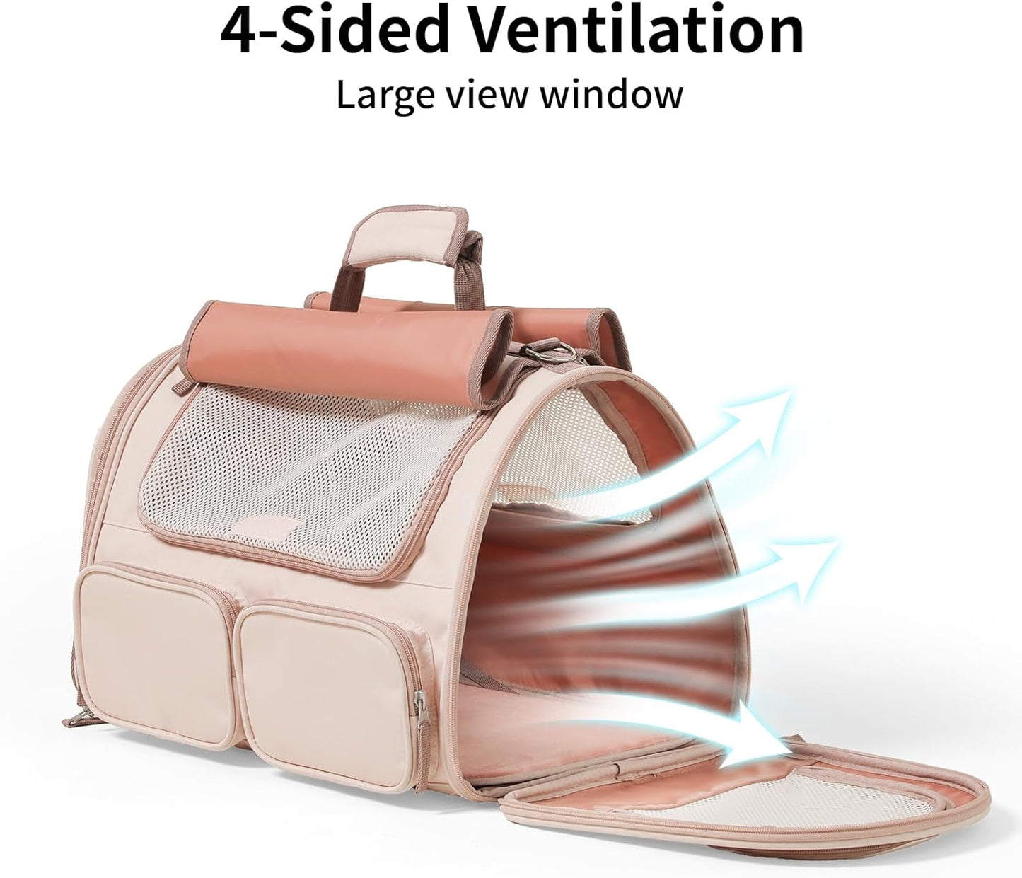 Cat Carrier, 4 Mesh Windows Small Dog Carrier, 4 Storage Pockets Cat Travel Bag, Under 15 lb Airline Approved Pet Carrier, Rollable Cover