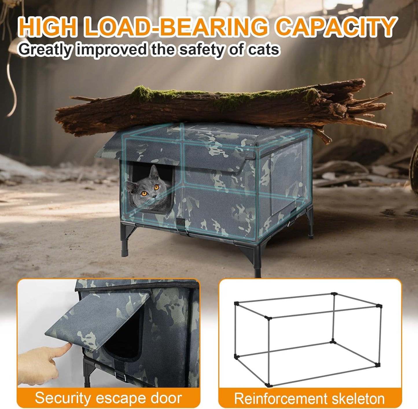 Heated Cat House for Outside, Outdoor Pet Shelter with Remote Control, Insulated Feral Cat with Heating Pad, Elevated Waterproof with Rain-Proof Eaves