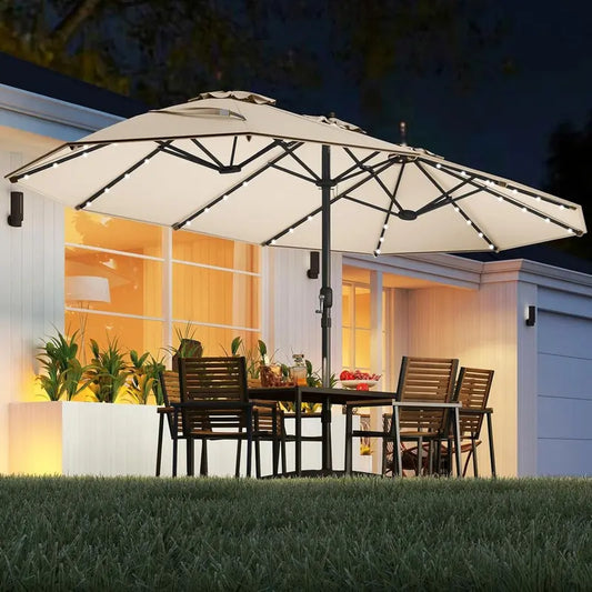 COSTWAY 15/13Ft Solar Patio Umbrella with Base