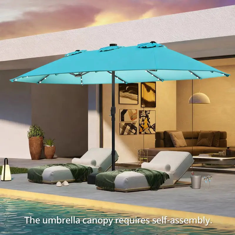 COSTWAY 15/13Ft Solar Patio Umbrella with Base