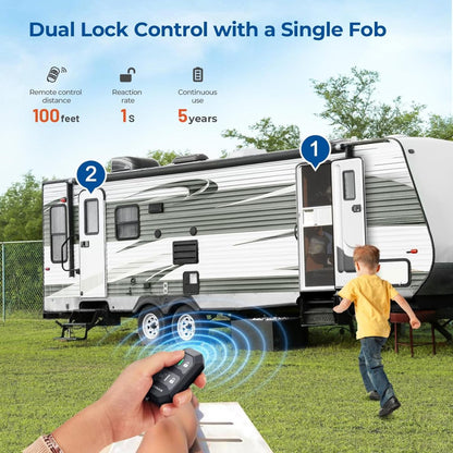 RV Keyless Door Lock  — Includes 1 Lock, 2 Remote Fobs, and Installation Kit (Fits Most Models)