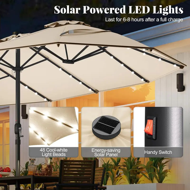 COSTWAY 15/13Ft Solar Patio Umbrella with Base
