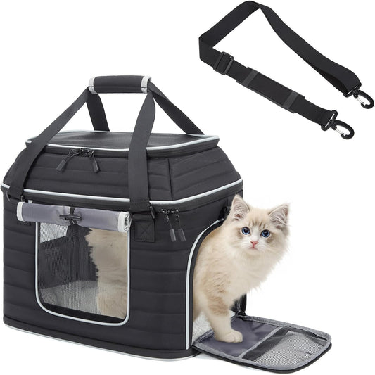Top-Expandable Pet Carrier: Airline Approved Pet Travel Bag for Cats/Dogs Up to 20 Lbs | Soft-Sided, Multi-Sided Breathable with Anti-Escape