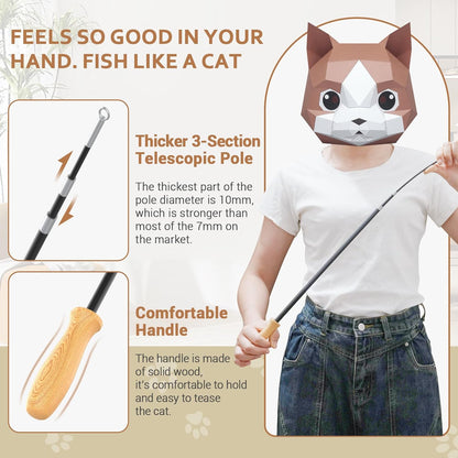 Cat Teaser Wand Toys, Interactive Bird Toys for Indoor Kittens, 42.15’’ Long Cat Fishing Pole Toys, 2Pcs Wires and 5Pcs Natural Refills, Sustainable