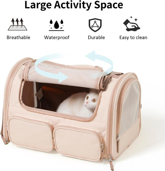 Cat Carrier, 4 Mesh Windows Small Dog Carrier, 4 Storage Pockets Cat Travel Bag, Under 15 lb Airline Approved Pet Carrier, Rollable Cover