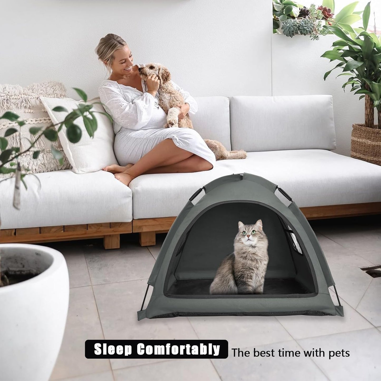 Open Design Pet Tent, Cozy Monitoring Bed for Cats & Puppies, Breathable Mesh Walls for Security & Ventilation, Indoor Outdoor Travel