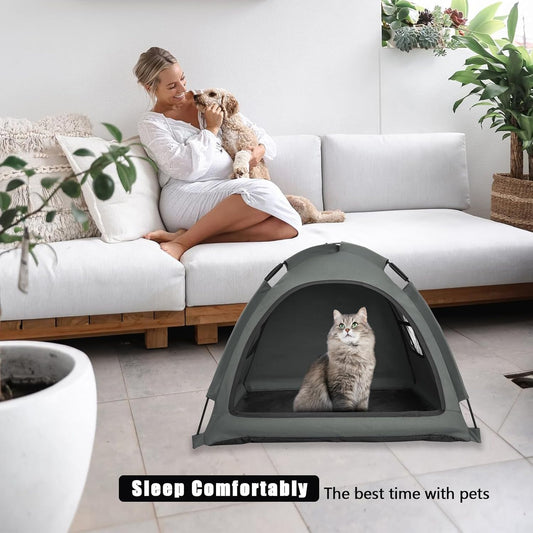 Open Design Pet Tent, Cozy Monitoring Bed for Cats & Puppies, Breathable Mesh Walls for Security & Ventilation, Indoor Outdoor Travel