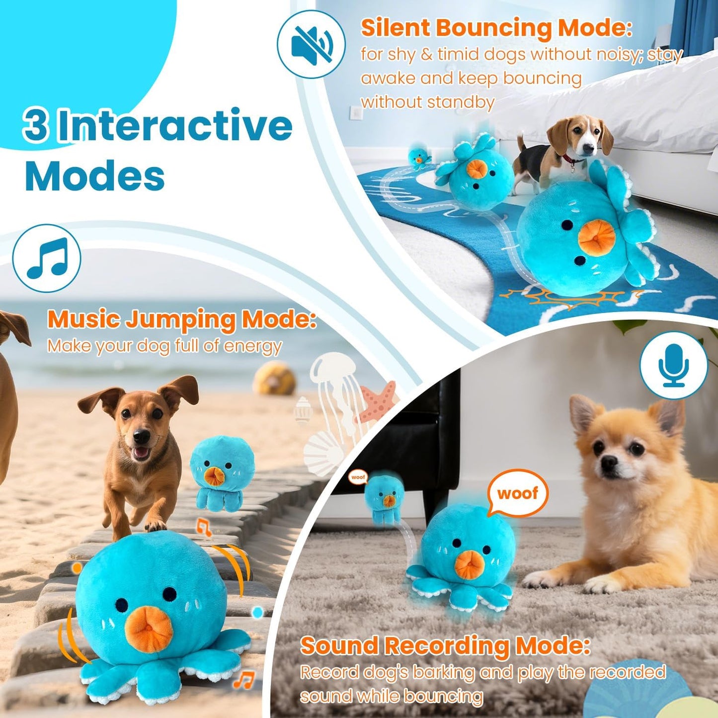 Interactive Dog Toys, [Newly Upgraded] Moving Dog Toy to Keep Them Busy, Bouncing Dogs Toy/Squeaky Rolling Ball with Jumping Music Talking Mode