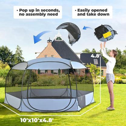 Popup Portable Dog Houses, 10'x4.8'H Assembly-Free Gazebo-Style Kennel Dog Playpen Pet Screen Tent Sun Shade Shelter, Dog Crates Canopy