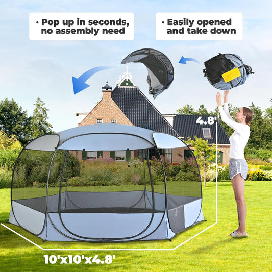 Popup Portable Dog Houses, 10'x4.8'H Assembly-Free Gazebo-Style Kennel Dog Playpen Pet Screen Tent Sun Shade Shelter, Dog Crates Canopy
