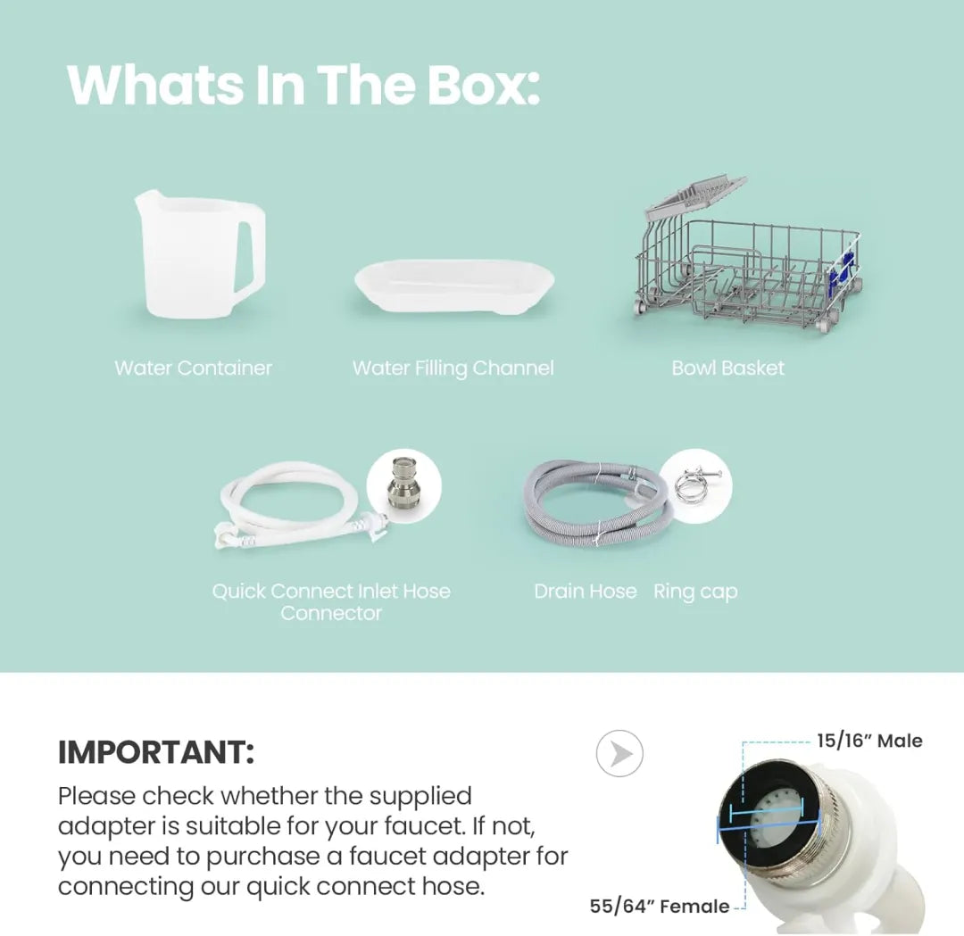 Portable Dishwasher Countertop with 5L Built-in Water Tank