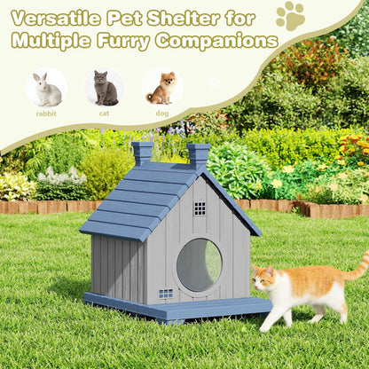 Outdoor Cat House Weatherproof, Durable Resin Cat Houses for Outdoor Indoor Cats, Litter Box Enclosure with Elevated Base, Anti-Slip Pad