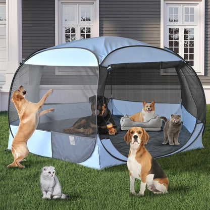 Popup Portable Dog Houses, 10'x4.8'H Assembly-Free Gazebo-Style Kennel Dog Playpen Pet Screen Tent Sun Shade Shelter, Dog Crates Canopy