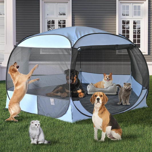Popup Portable Dog Houses, 10'x4.8'H Assembly-Free Gazebo-Style Kennel Dog Playpen Pet Screen Tent Sun Shade Shelter, Dog Crates Canopy