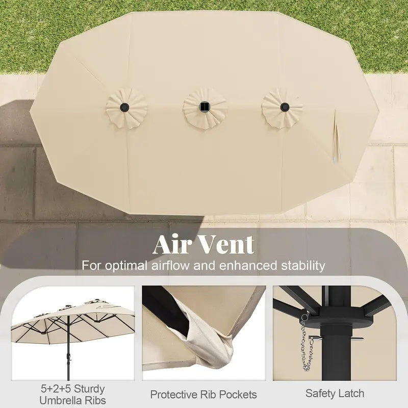 COSTWAY 15/13Ft Solar Patio Umbrella with Base